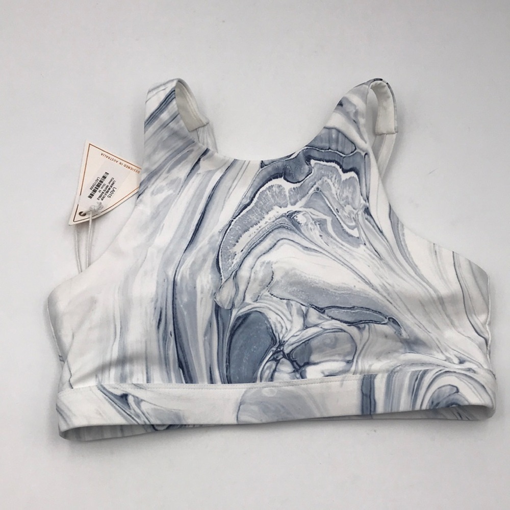 Lunair Australia White Marble Workout Sports Bra Crop Top